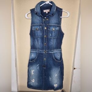 Guess Jeans Dress Denim Button Y2K  Womens Size 2 Fitted Pockets Stretch